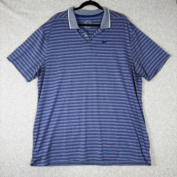 Nike Mens Size XXL Dri Fit Athletic Pullover Polo Blue Stripe Short Sleeves - Picture 1 of 8